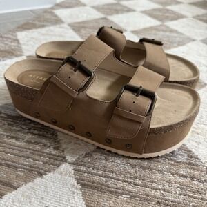 Altard State Women's Serenna Platform Sandals Size 8 Tan Open Toe Buckle Slip On